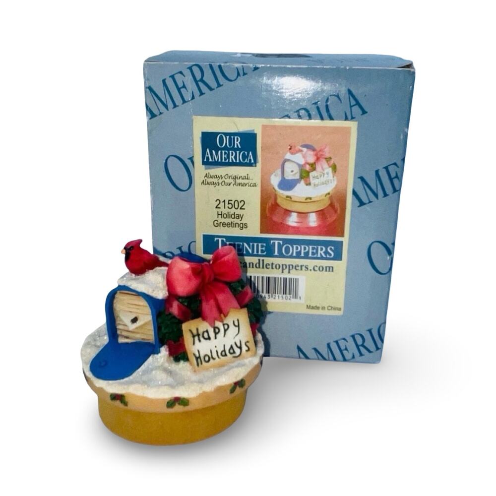 Our America Teenie Toppers 21502 Holiday Greetings Candle Jar Topper New Box
